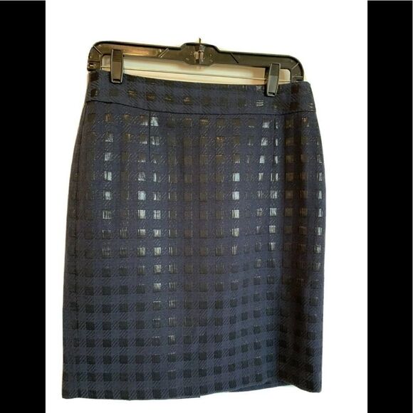 Banana republic Navy blue black check print Pencil skirt work career office - Picture 6 of 14